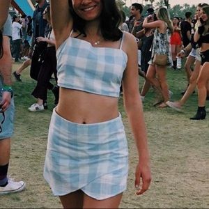 Light blue gingham crop top & skirt